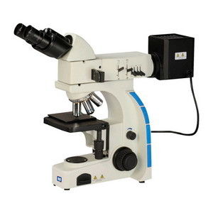 Microscópio metalúrgico binocular ereto com luz reflexiva e transmitida